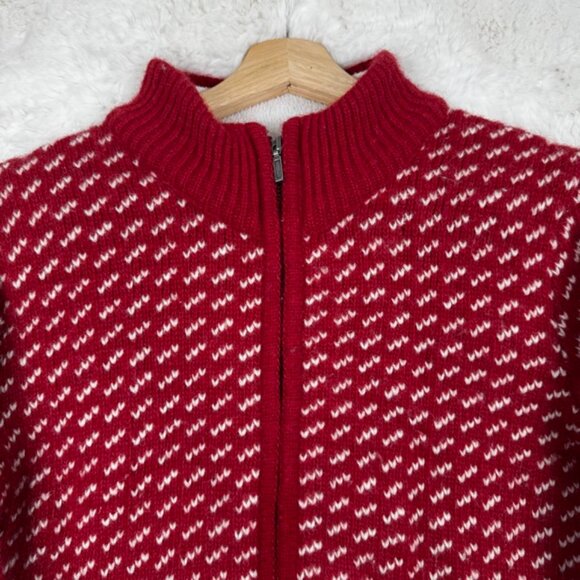 LL Bean Made in Norway Birdseye Nordic 100% Wool Full Zip Sweater Women's Large - Picture 2 of 9